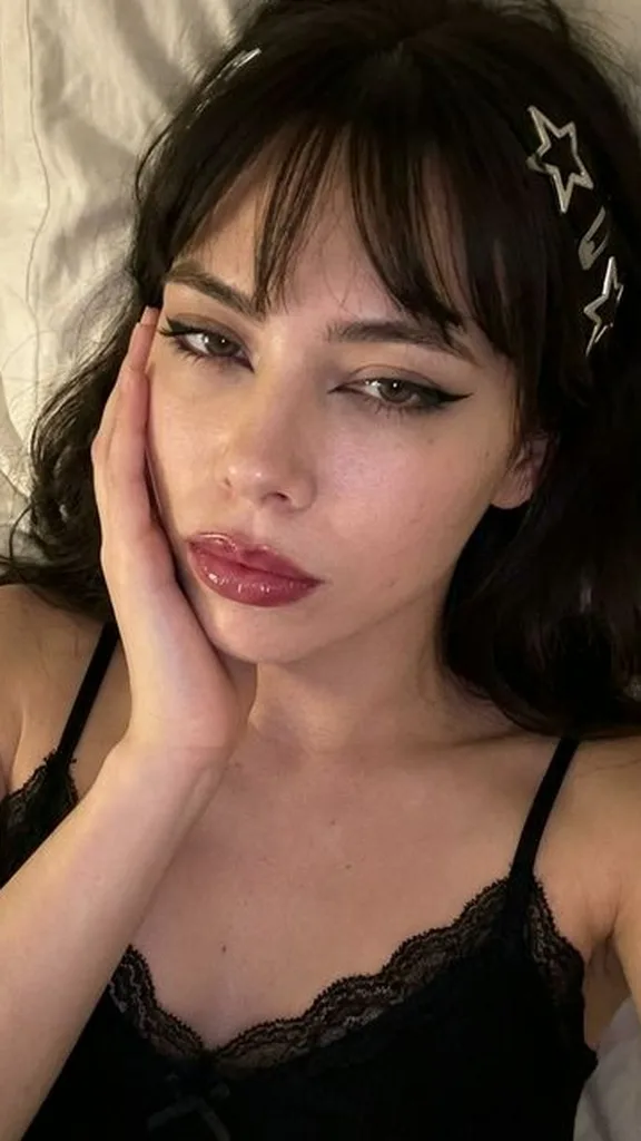 AI e-girl photo front camera soft indoor light headshot