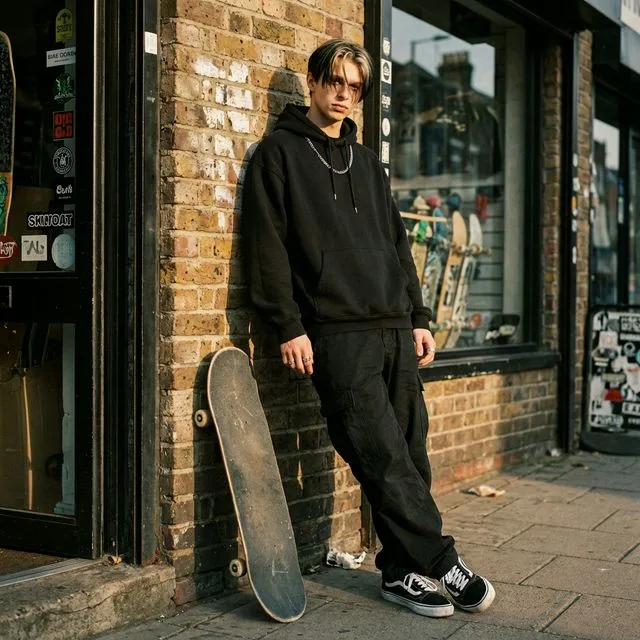 AI e-girl photo 50mm f/2.0 late afternoon light full body