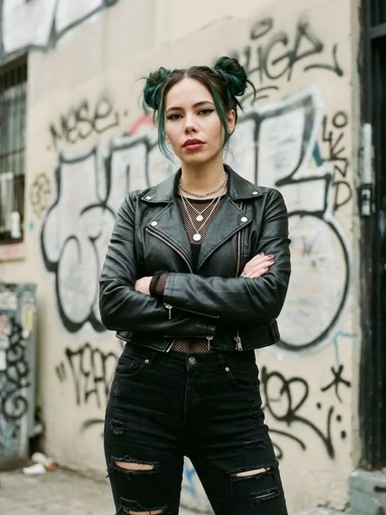 AI e-girl photo 35mm f/2.8 overcast daylight full body