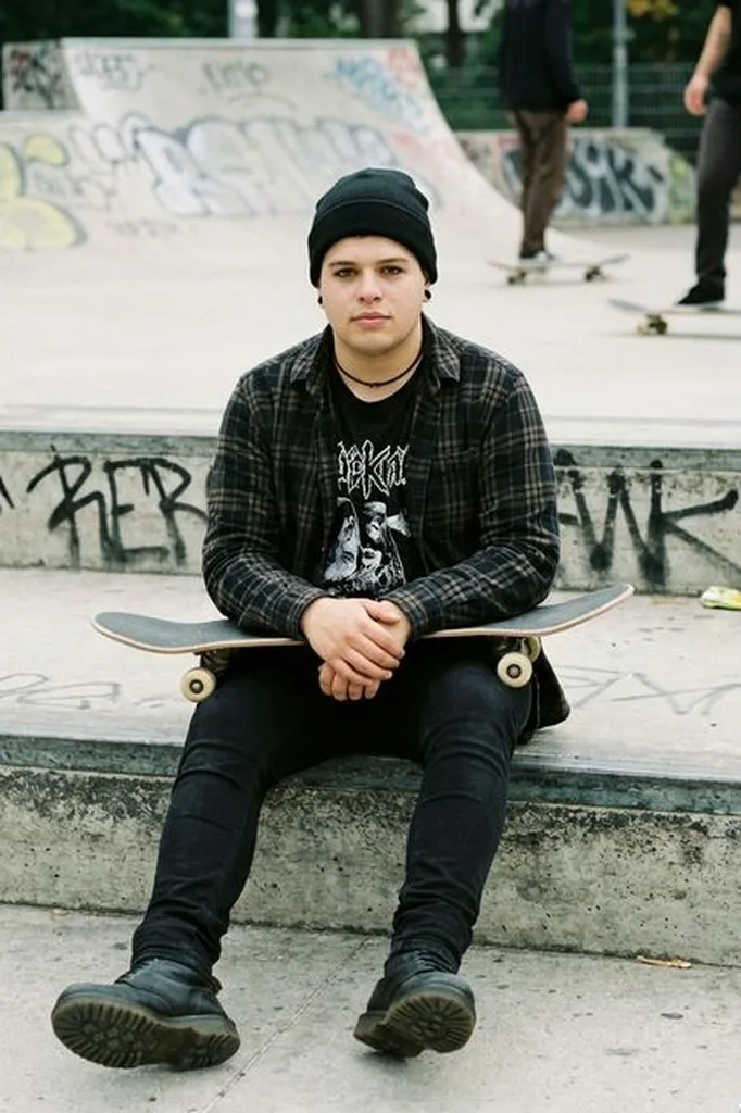 AI e-girl photo 35mm f/2.8 overcast daylight full body